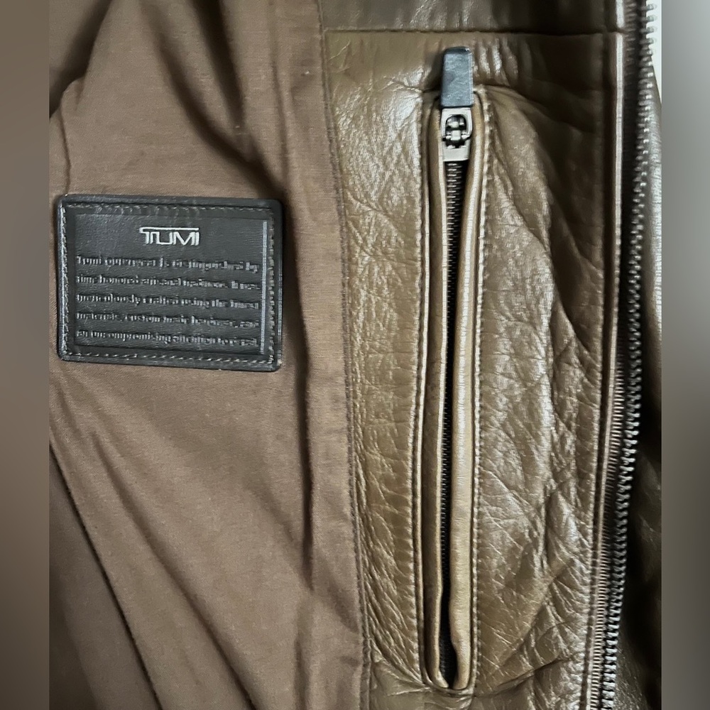 Tumi Aviator Leather Coat Brown Burnished Leather -Medium - Picture 6 of 7